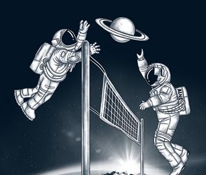 Превью обои космонавты, волейбол, планета, космос, арт
