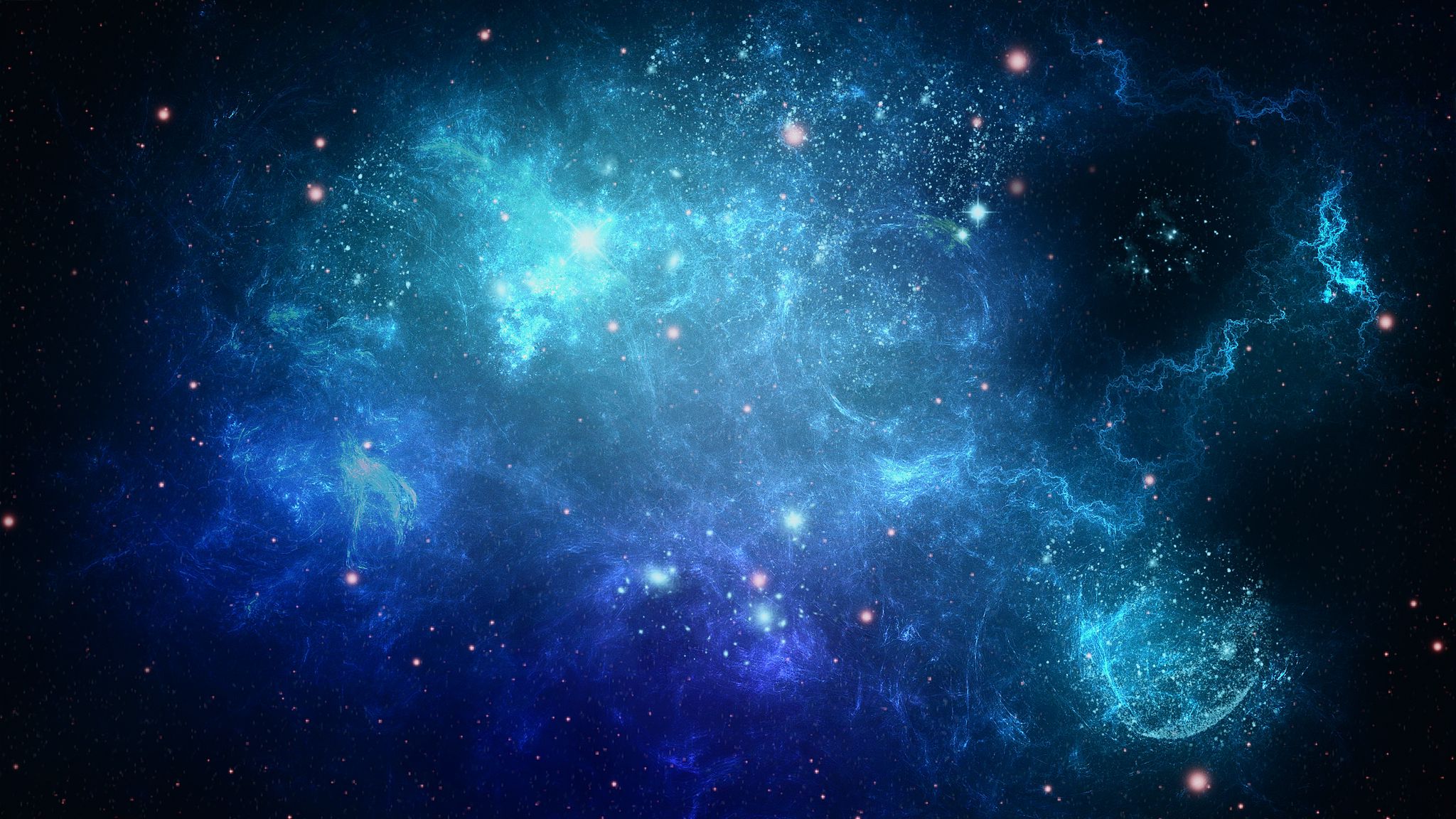 2048x1152 космос, фон, синий, точки обои ультраширокий монитор.