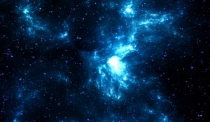 Превью обои космос, галактика, блеск, звезды, синий, темный