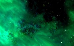 Превью обои космос, вселенная, звезды галактика, сияние, зеленый