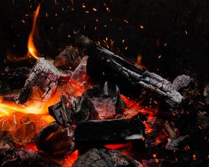 Превью обои костер, огонь, угли, искры