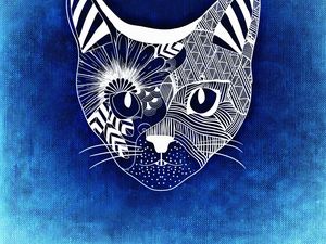 Превью обои кот, арт, морда, узоры