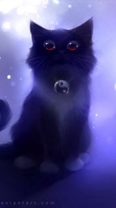 Превью обои кот, черный, рисунок, ночь, apofiss