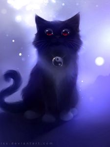 Превью обои кот, черный, рисунок, ночь, apofiss