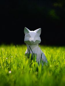 Превью обои кот, фигура, 3d, трава