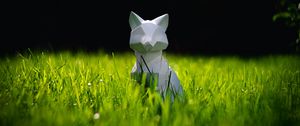 Превью обои кот, фигура, 3d, трава