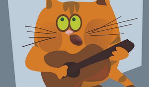 Превью обои кот, гитара, вектор, музыкант