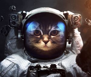 Превью обои кот, космонавт, скафандр, космос
