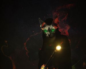 Превью обои кот, посох, магия, арт