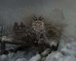 Превью обои кот, рога, демон, арт