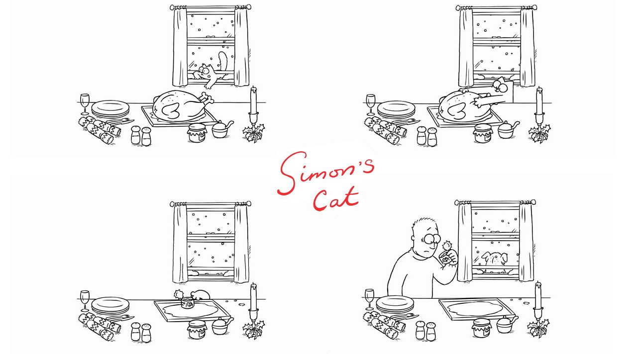 Обои кот саймона, simons cat, индейка, рождество, мульт