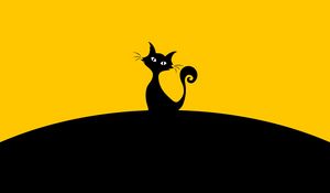 Превью обои кот, силуэт, черный, желтый, минимализм