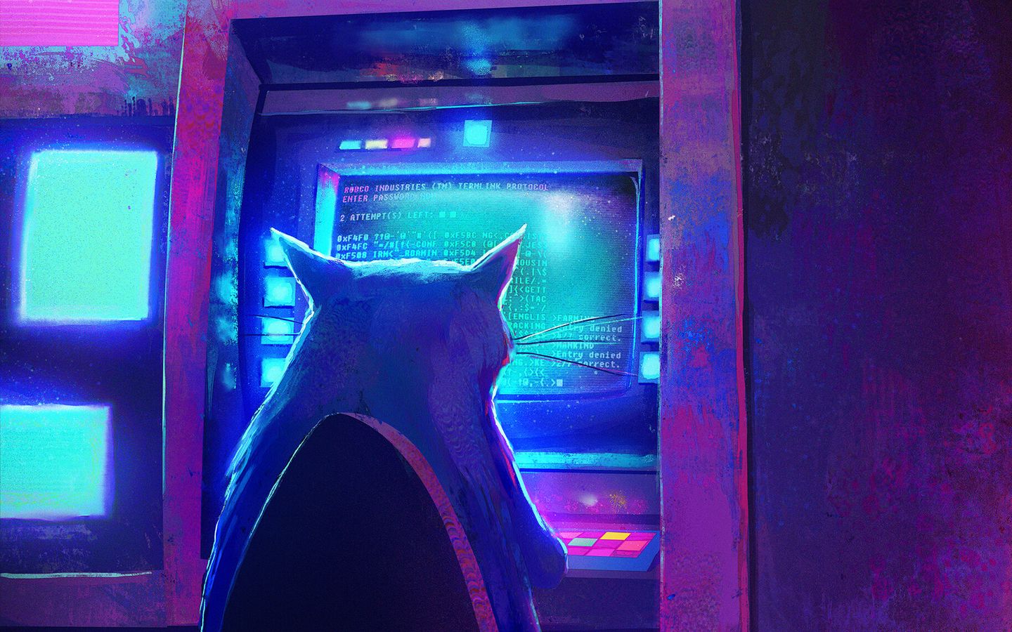 Кот киберпанк арт