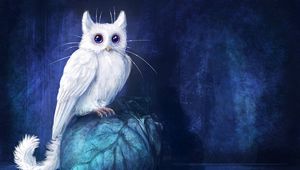 Превью обои кот, сова, арт, фантазия
