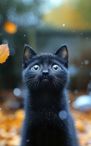 Превью обои котенок, кот, осень, снег, милый