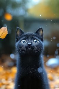 Превью обои котенок, кот, осень, снег, милый