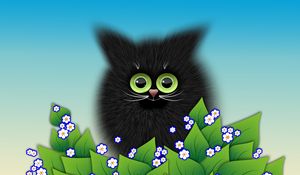 Превью обои котенок, листья, вектор, арт, цветы