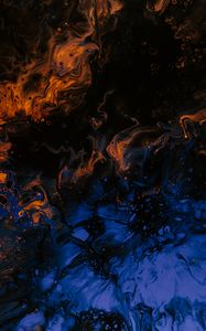 Превью обои краска, fluid art, разводы, жидкость, синий, коричневый