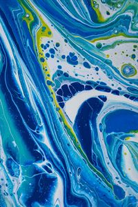 Превью обои краска, fluid art, разводы, жидкость, синий, белый, желтый