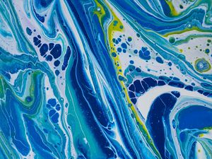 Превью обои краска, fluid art, разводы, жидкость, синий, белый, желтый