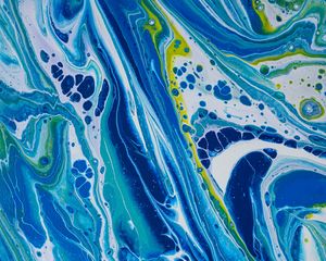 Превью обои краска, fluid art, разводы, жидкость, синий, белый, желтый