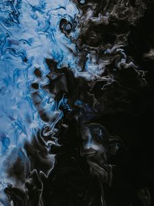 Превью обои краска, fluid art, разводы, жидкость, синий, черный