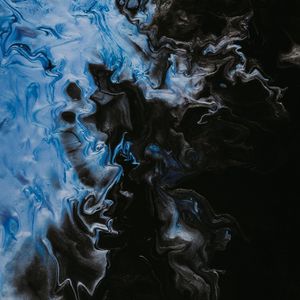 Превью обои краска, fluid art, разводы, жидкость, синий, черный