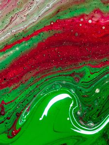 Превью обои краска, fluid art, разводы, жидкость, зеленый, красный