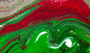 Превью обои краска, fluid art, разводы, жидкость, зеленый, красный