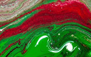 Превью обои краска, fluid art, разводы, жидкость, зеленый, красный