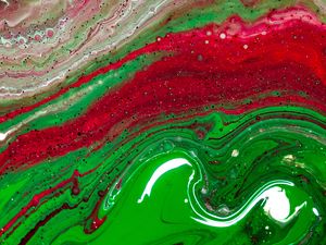 Превью обои краска, fluid art, разводы, жидкость, зеленый, красный