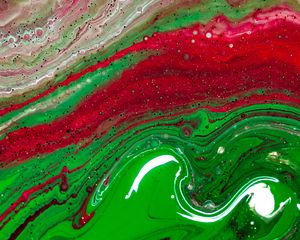 Превью обои краска, fluid art, разводы, жидкость, зеленый, красный