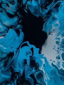 Превью обои краска, fluid art, разводы, жидкость, синий, черный, искажение