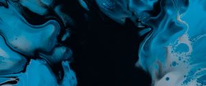 Превью обои краска, fluid art, разводы, жидкость, синий, черный, искажение