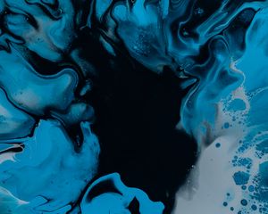 Превью обои краска, fluid art, разводы, жидкость, синий, черный, искажение