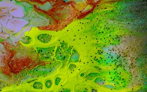 Превью обои краска, пятна, жидкость, fluid art, разводы, разноцветный, блестки