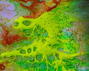 Превью обои краска, пятна, жидкость, fluid art, разводы, разноцветный, блестки
