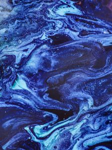 Превью обои краска, разводы, fluid art, абстракция, синий, блестки