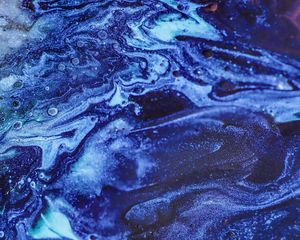 Превью обои краска, разводы, fluid art, абстракция, синий, блестки