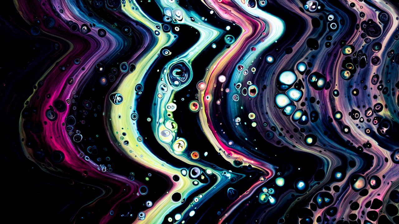 Обои краска, волны, пузыри, абстракция, разноцветный