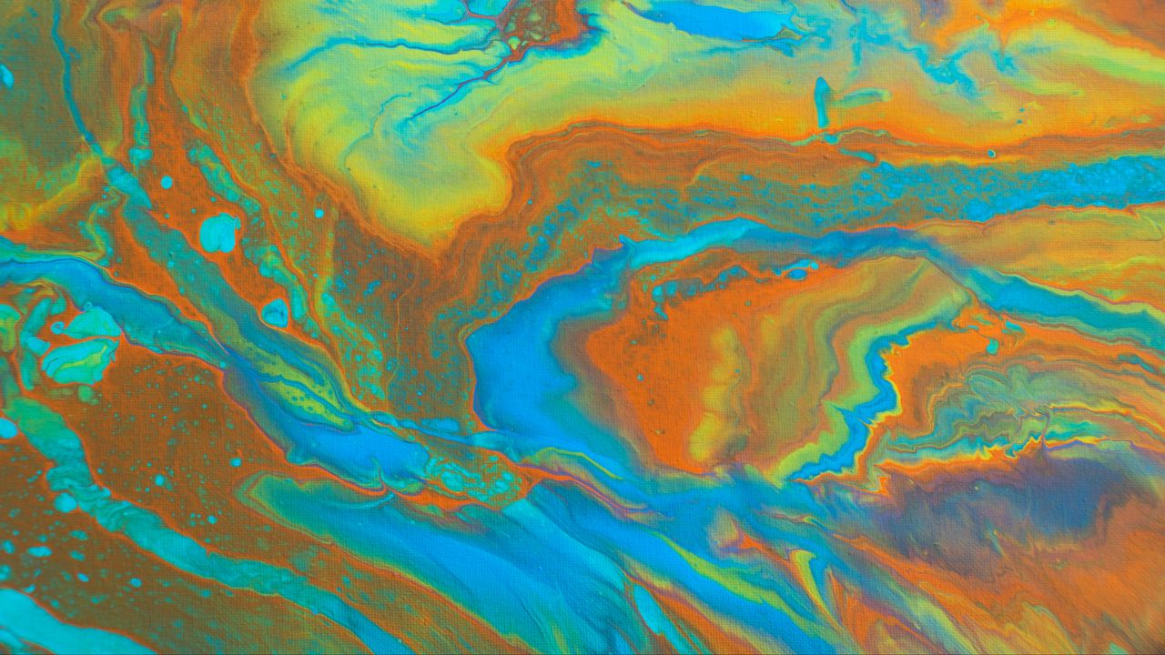 Обои краска, жидкость, fluid art, разводы, голубой, коричневый