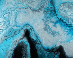 Превью обои краска, жидкость, fluid art, разводы, голубой, черный