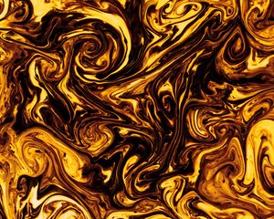 Превью обои краска, жидкость, fluid art, разводы, желтый, черный