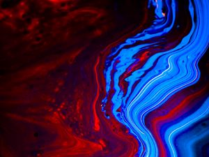 Превью обои краска, жидкость, fluid art, разводы, искажение, красный, синий