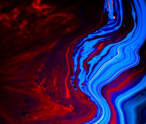 Превью обои краска, жидкость, fluid art, разводы, искажение, красный, синий