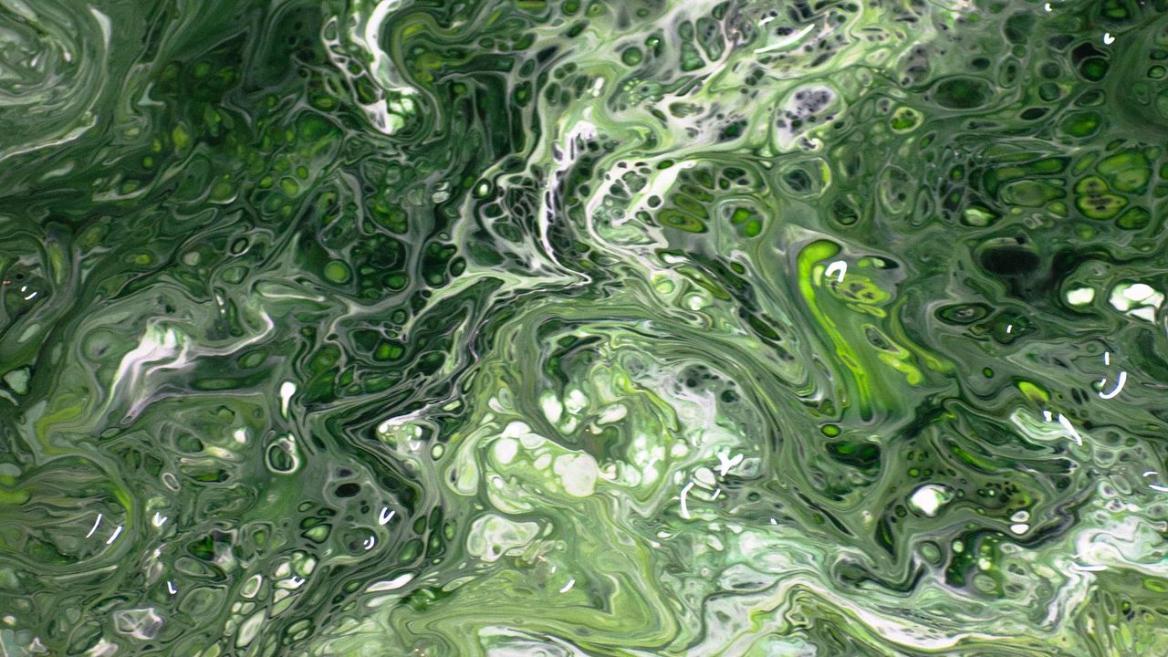 Обои краска, жидкость, разводы, fluid art, абстракция, зеленый