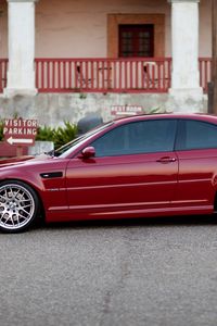 Превью обои красный, e46, профиль, m3, бмв, bmw