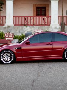 Превью обои красный, e46, профиль, m3, бмв, bmw