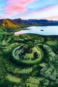 Превью обои кратер, озеро, горы, исландия