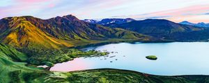 Превью обои кратер, озеро, горы, исландия